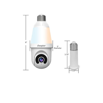 Energizer 1000 Lumens Light Bulb Camera, 2K Outdoor Smart Home Security Camera w/ Auto-Motion, White EOP1-1003-WHT
