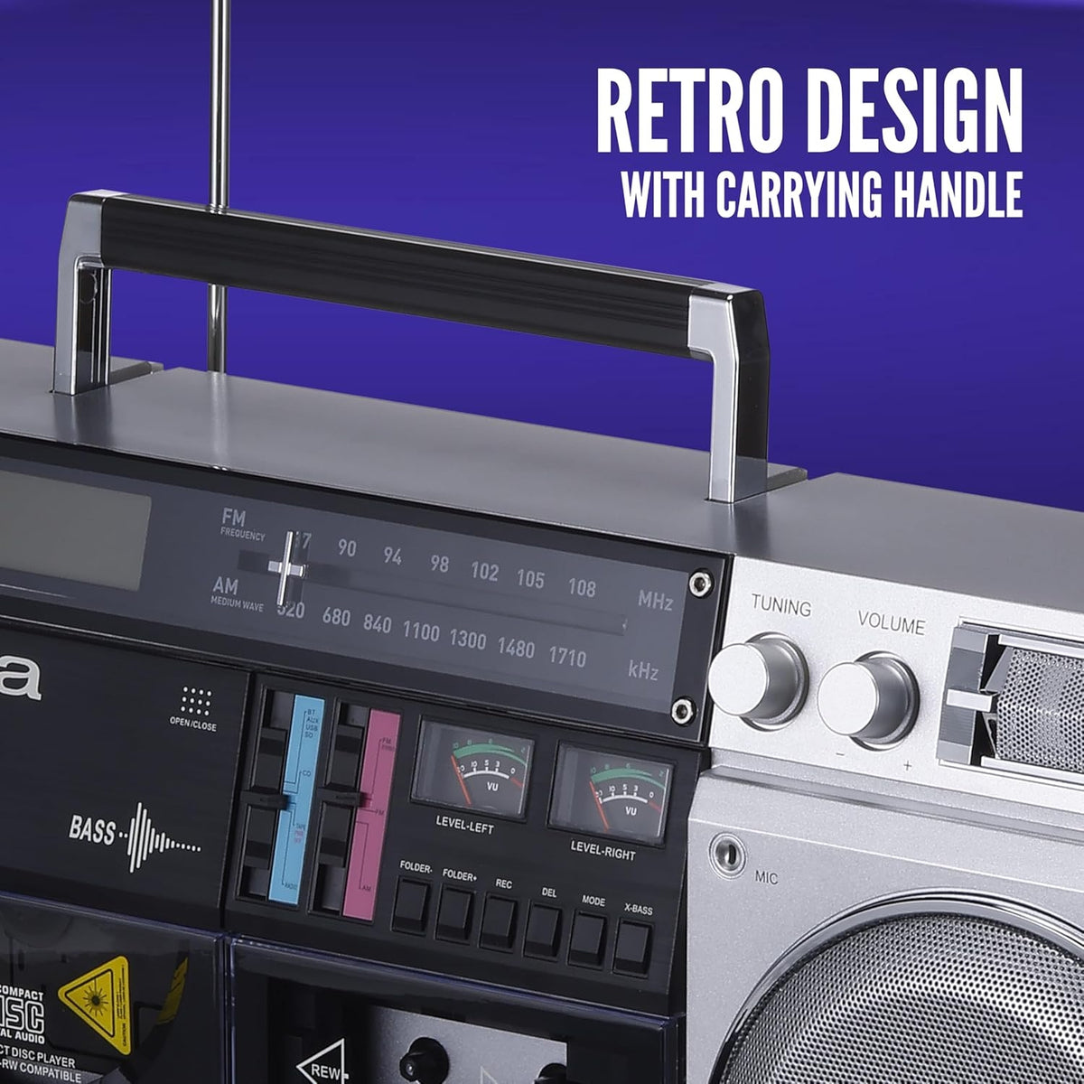 aiwa Retro Boombox CD Player with Cassette Recording, Bluetooth 5.0, FM/AM Radio, USB/SD/AUX Inputs AI7012