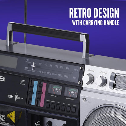 aiwa Retro Boombox CD Player with Cassette Recording, Bluetooth 5.0, FM/AM Radio, USB/SD/AUX Inputs AI7012