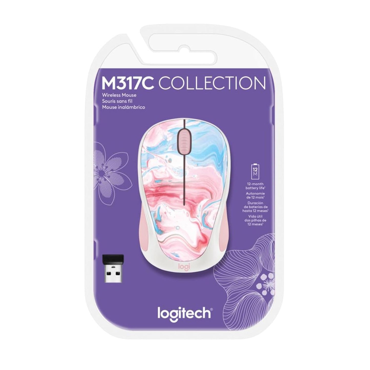 Logitech - Design Collection Limited Edition Wireless 3-button Ambidextrous Mouse with Colorful Designs - Wireless - Cotton Candy