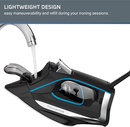 Rowenta Iron Smart Temp Stainless Steel Soleplate Steam Iron 380 Microsteam Holes, 1725 Watts Ironing DW3261, Black