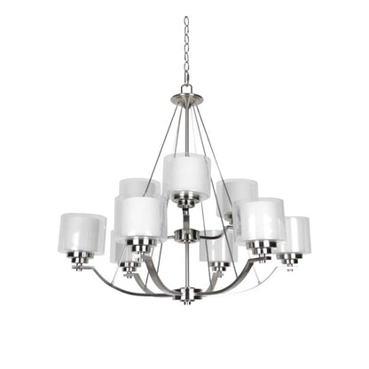 Sunset Lighting Abbot 9-Light Two Tier Chandelier - Frosted Opal Glass Bright Satin Nickel Finish F17009-80