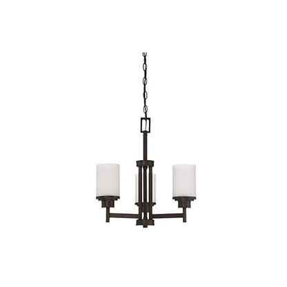 Sunset Lighting F17023-64 Somes Three Light Chandelier Linen Glass, Dimmable With Provincial Bronze Finish