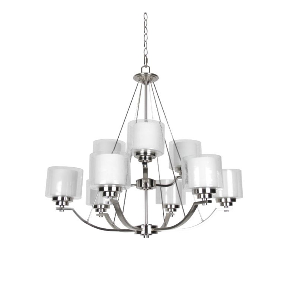 Sunset Lighting Abbot 9-Light Two Tier Chandelier - Frosted Opal Glass Bright Satin Nickel Finish F17009-80