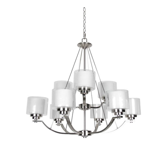Sunset Lighting Abbot 9-Light Two Tier Chandelier - Frosted Opal Glass Bright Satin Nickel Finish F17009-80