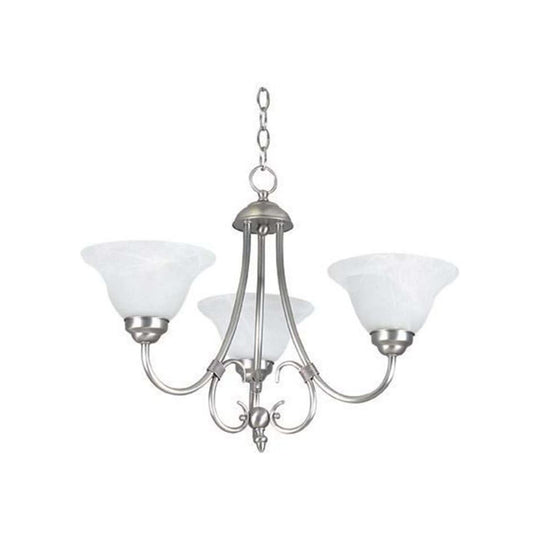Sunset Lighting 3-Light Chandelier 100W w/ Faux Alabaster Glass, Satin Nickel Finish F6343-53