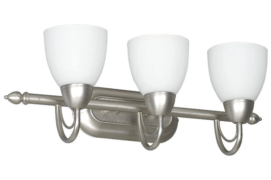 Sunset Lighting 24" 3-Light Vanity Opal Glass, Satin Nickel Finish F2493-53