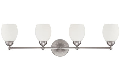 Sunset Lighting 4-Light Olen Vanity Opal Glass w/ Bright Satin Nickel Finish