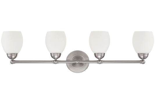 Sunset Lighting 4-Light Olen Vanity Opal Glass w/ Bright Satin Nickel Finish