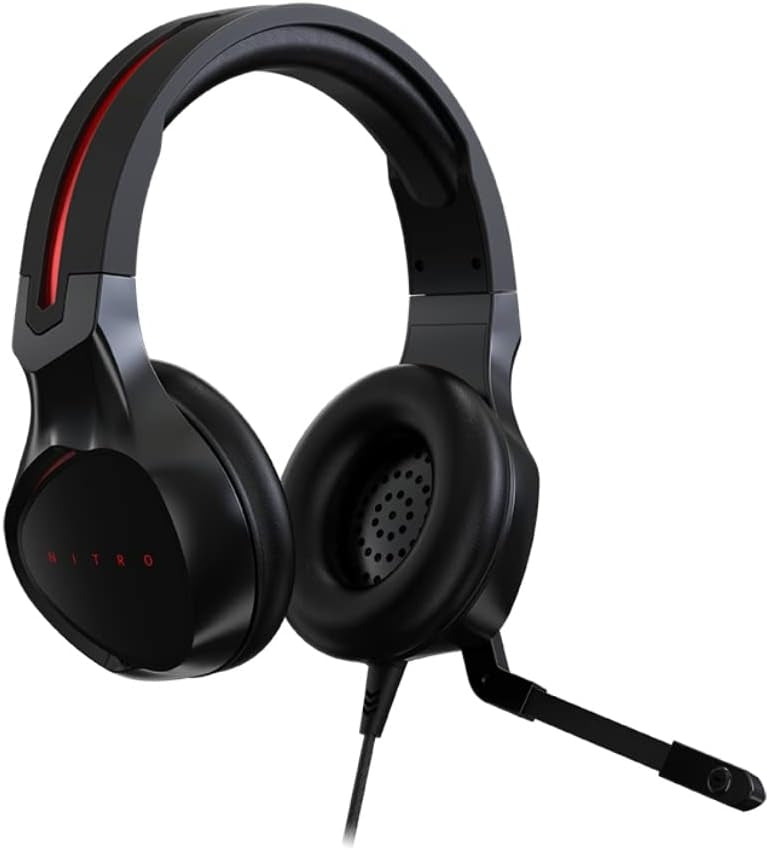 Acer Nitro Gaming Headset with Flexible Omnidirectional Mic, Adjustable Headband, Black NHW820