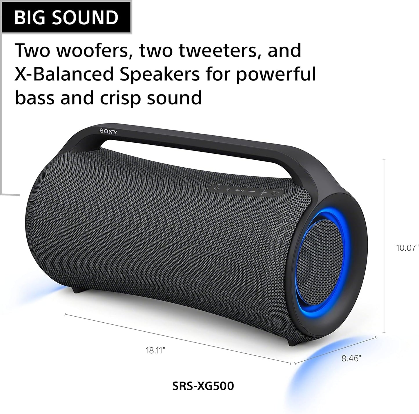 Sony SRS-XG500 X-Series Wireless Portable Bluetooth Boombox Party-Speaker with Big Powerful Sound, IP66 Water-resistant and Dustproof