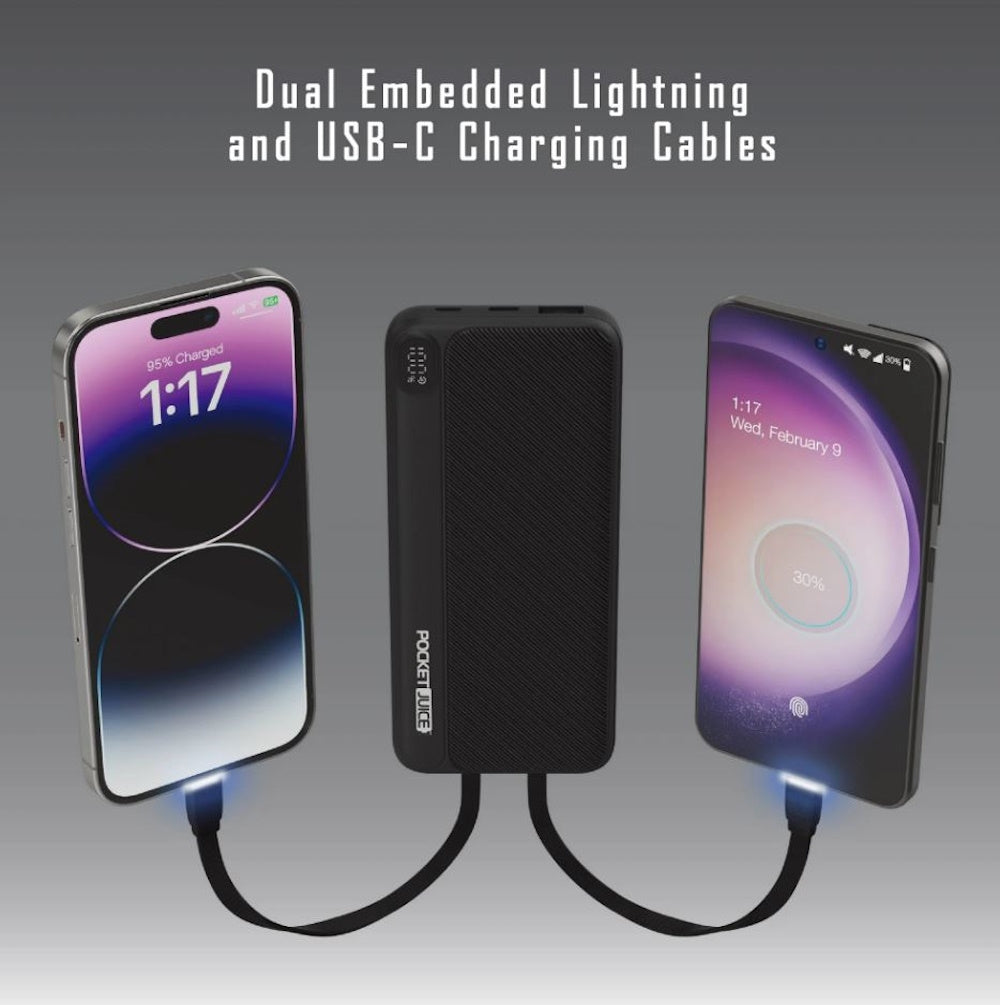 Pocket Juice Endurance 10K Portable 10000 mah Power Bank and Charger with USB-C and Lightning Cables 9009-2