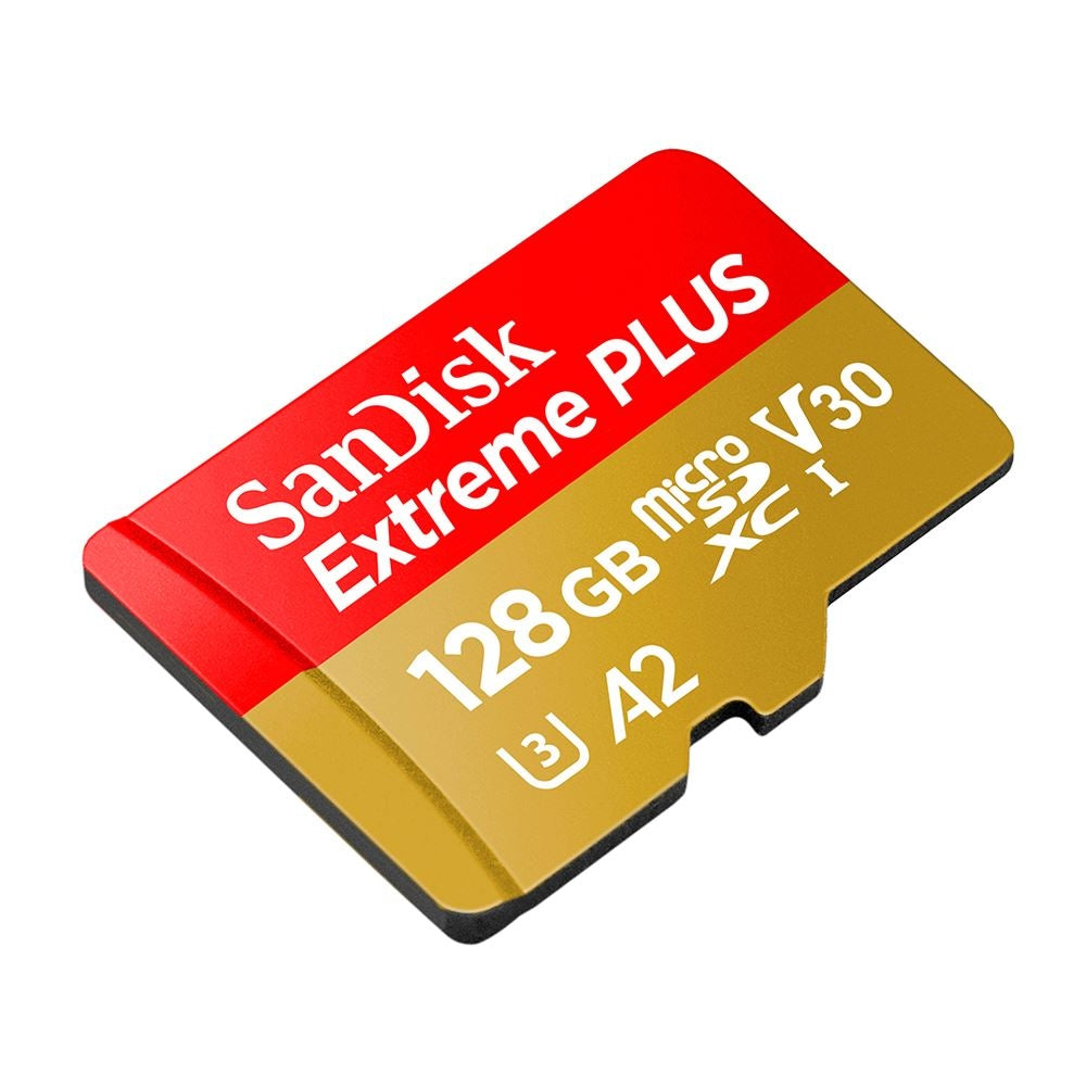 Sandisk 128GB Extreme PLUS microSDXC Class 10 A2 UHS-3 V30 Flash Memory Card with Adapter SDSQXBD-128G