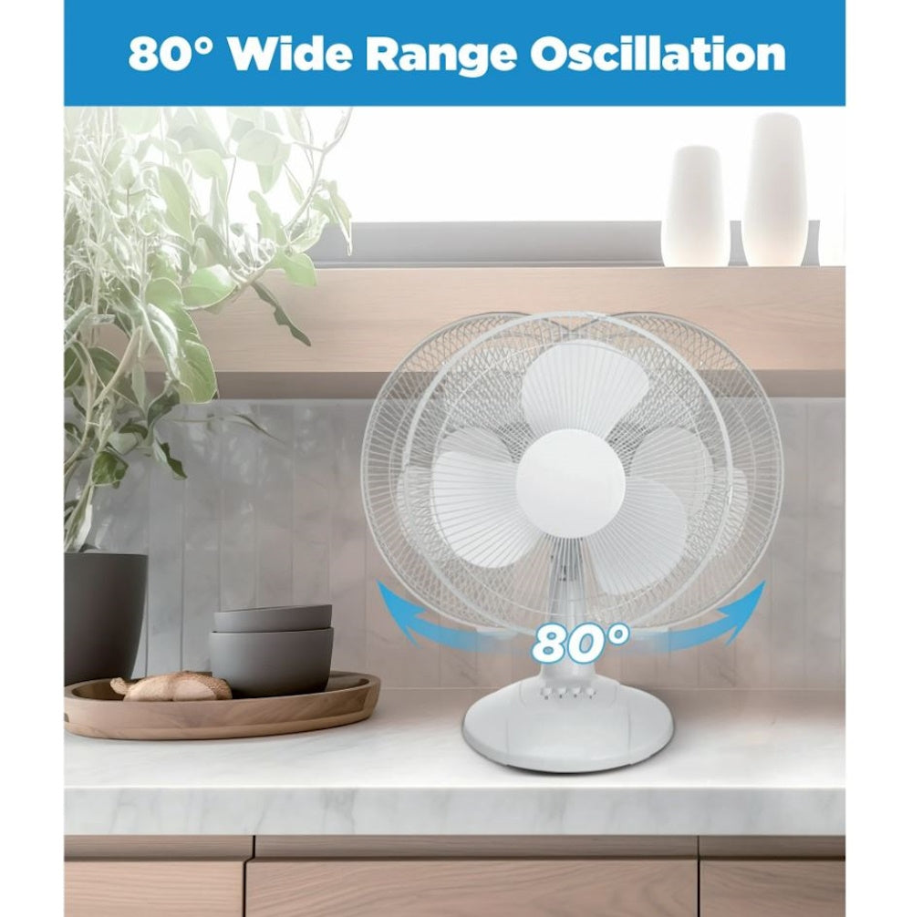 Mainstays 12" 3-Speed Oscillating Table Fan White FT30-8MBW