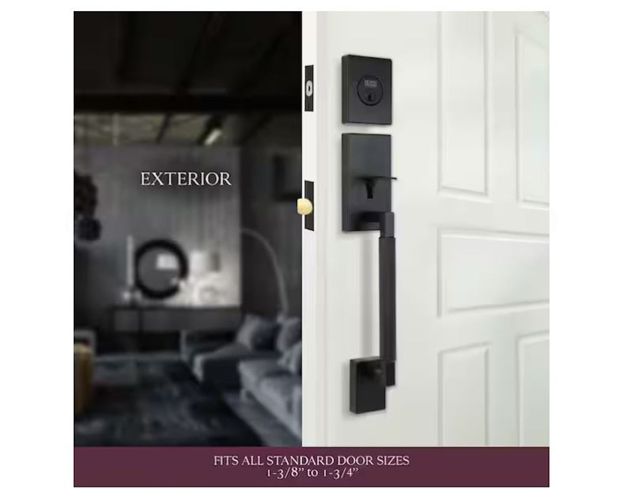 Woodward Matte Black Single Cylinder Door Handleset with Woodcliff Interior Lever HG2X9H21LXEXJ