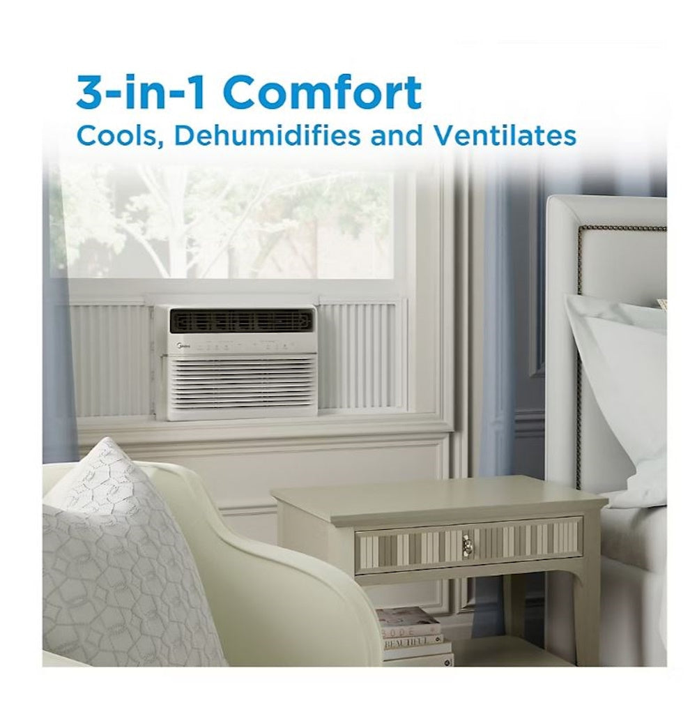 Midea Smart 12,000 BTU 550 Sq. Ft. Window Air Conditioner, 3-in-1 Comfort: get cooling, dehumidification, & fan modes, with Air Directional Louvers MAW12S1JWT-B