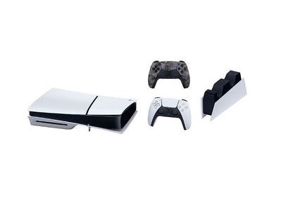 Sony Playstation 5 Slim Disc Console Bundle with Gray Camo Controller and Charging Station