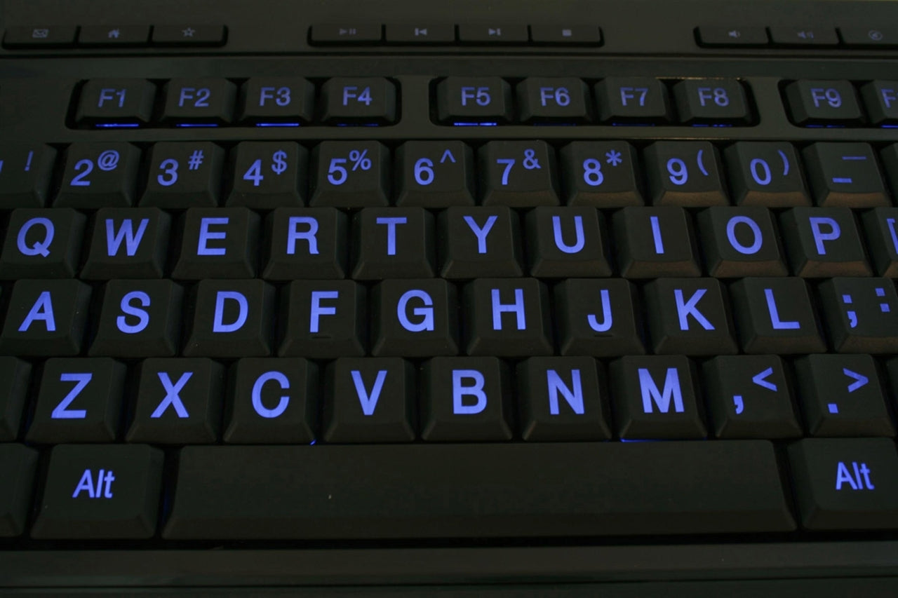 Azio Large Print Keyboard - USB Computer Keyboard with 3 Interchangeable Backlight Colors KB505U