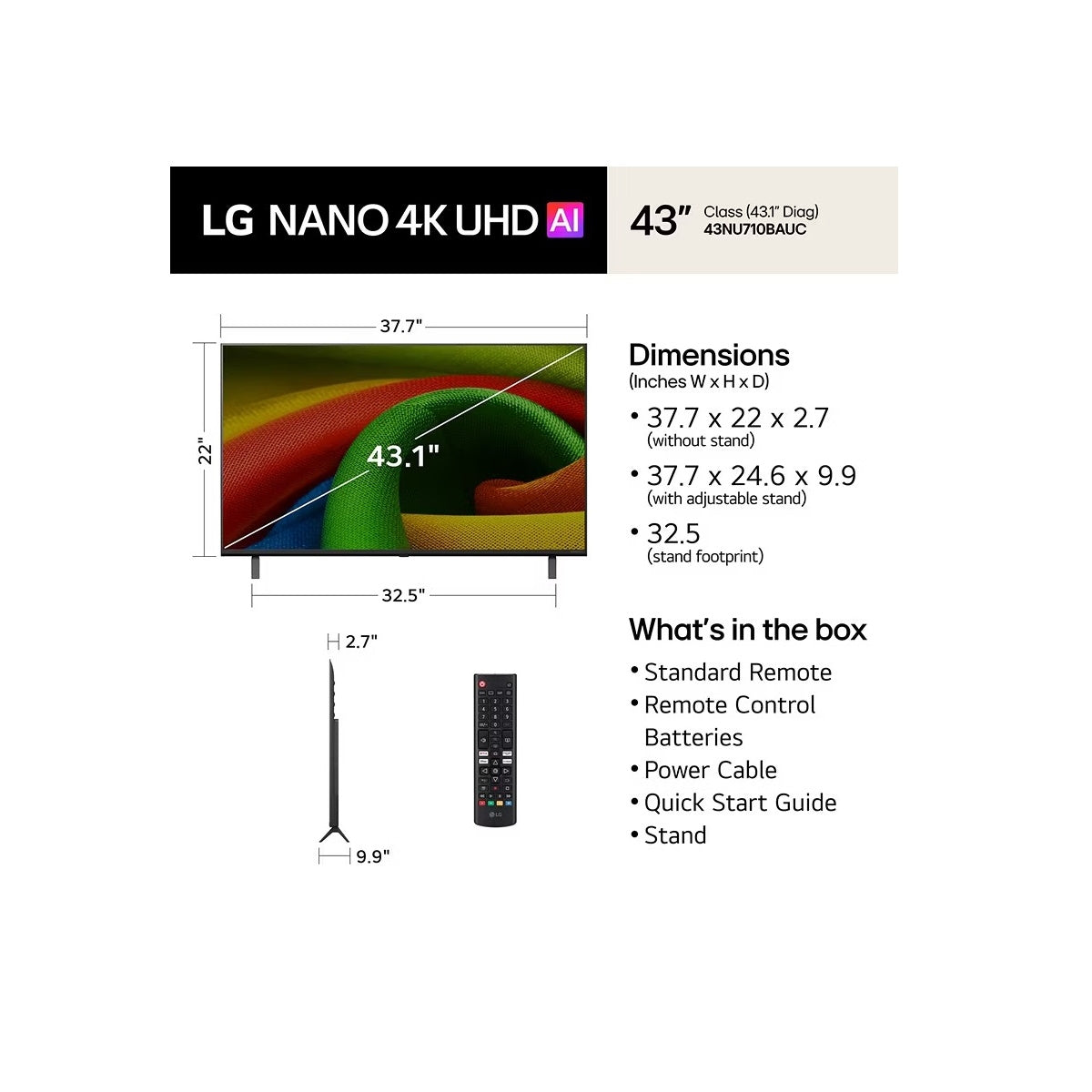 LG 43 Inch Class 4K Nano UHD TV AI NU71 Smart TV 43NU710BAUC