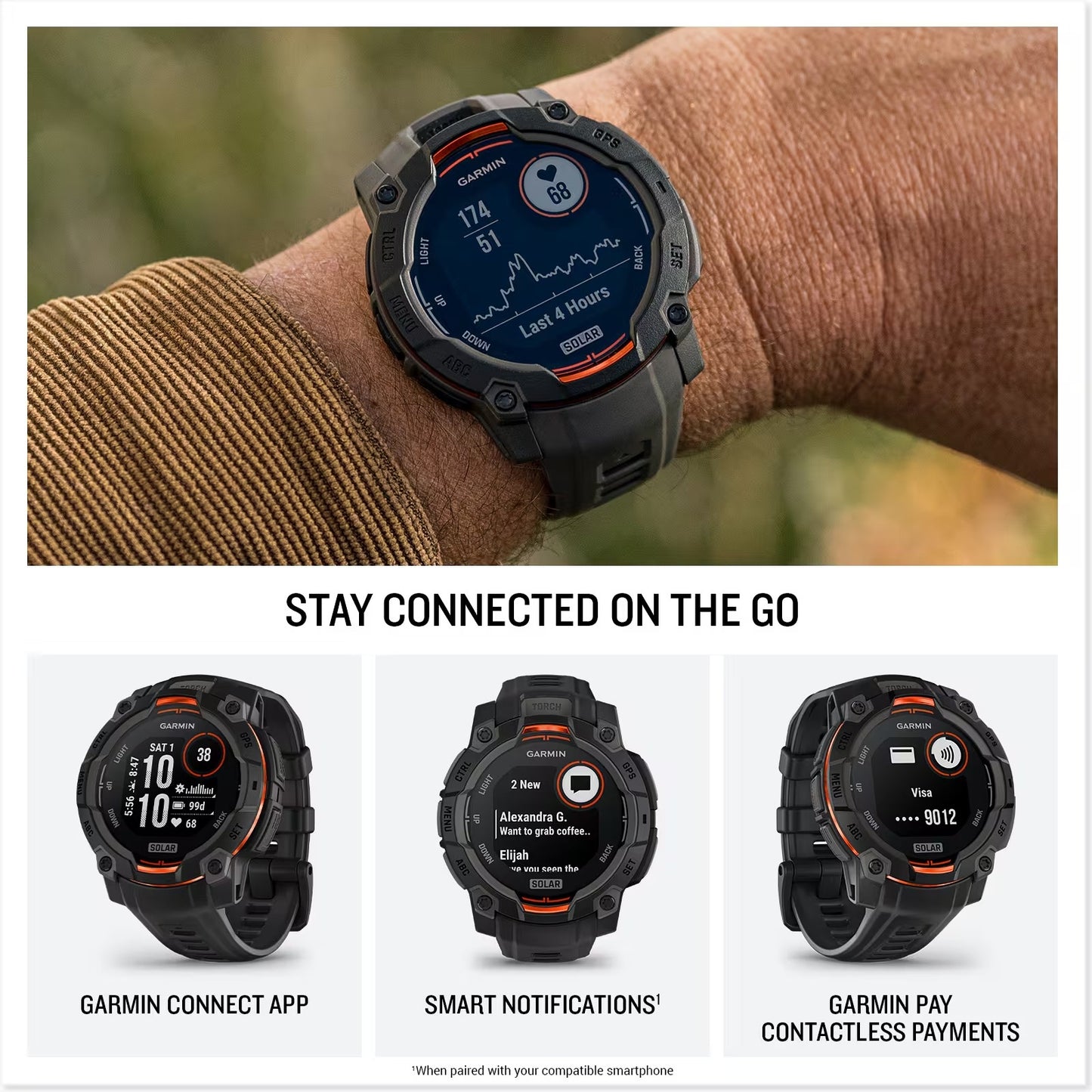 Garmin - Instinct 3 Solar GPS Smartwatch 45 mm Fiber-reinforced Polymer - Black with Black Band 010-02934-00