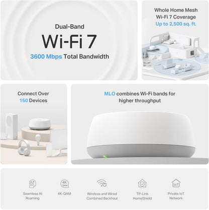 TP-Link Deco 7 BE23 Dual-Band BE3600 Wi-Fi 7 Mesh Wi-Fi Router 4-Stream 3.6 Gbps,160 Mhz