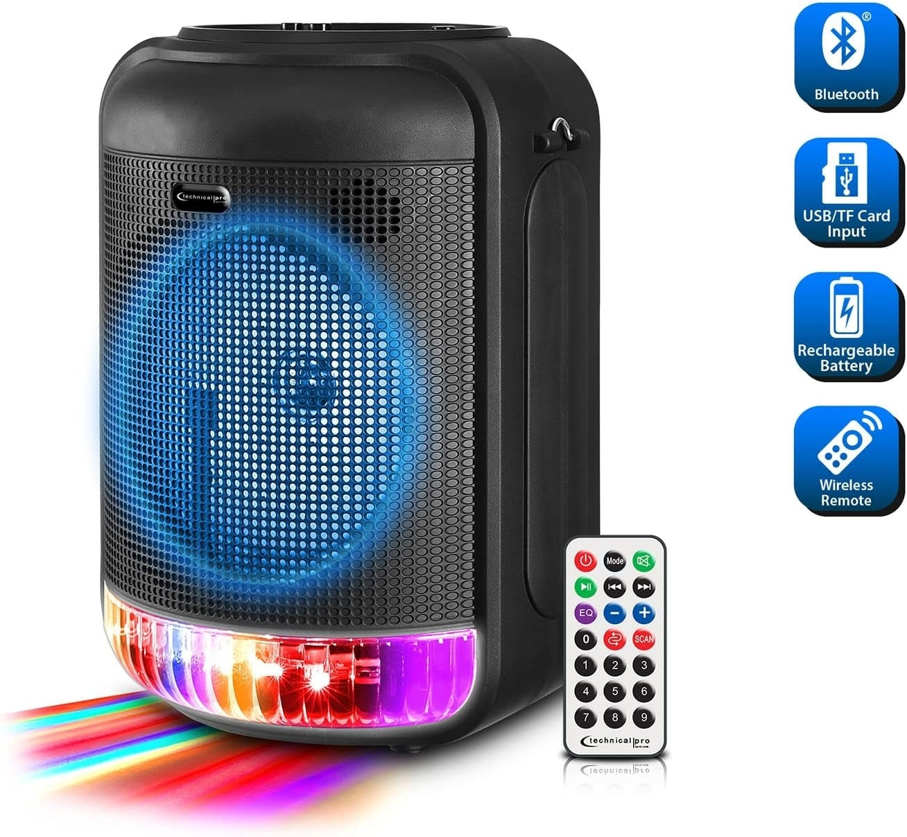 Technical Pro LIT8 Portable 8" Bluetooth LED Party Speakers w/Wireless Link Pair