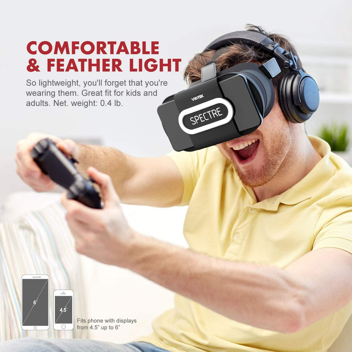 VIOTEK Spectre VR Headset for Smartphones (4.5 to 6 Inches) | Foldable, Lightweight SPA-01