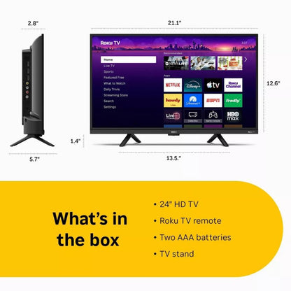 Hiro Roku TV 24" 720p HD Smart TV Flat Screen LED Television with Roku TV and Dolby Audio for Streaming H24C2D4
