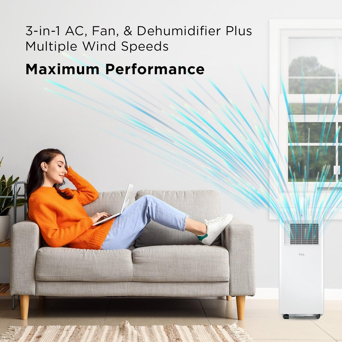 TCL H5P44W, 150 Sq. Ft, 5,000 BTU Smart Portable Air Conditioner, Fan & Dehumidifier, Ultra-Compact Design