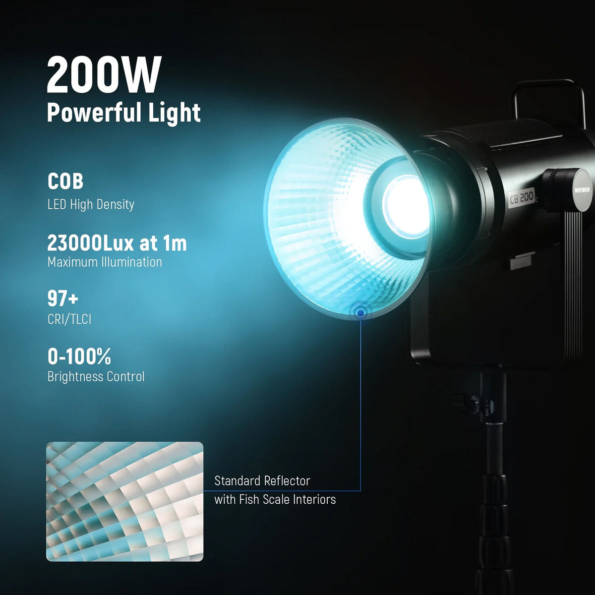 NEEWER CB200C 200W RGBWW COB LED Video Light, APP/2.4G 360° Color 2500K-7500K