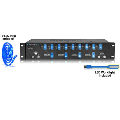 Technical Pro PS17U Rack Mount 17 Outlet Power Supply with 13 Switches, 1800W Surge Protector & USB Charging Ports