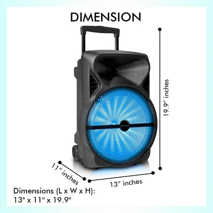 Technical Pro PB1402 12" Rechargeable Bluetooth LED Party Speaker, 2000W with USB, TF Card & Microphone Input