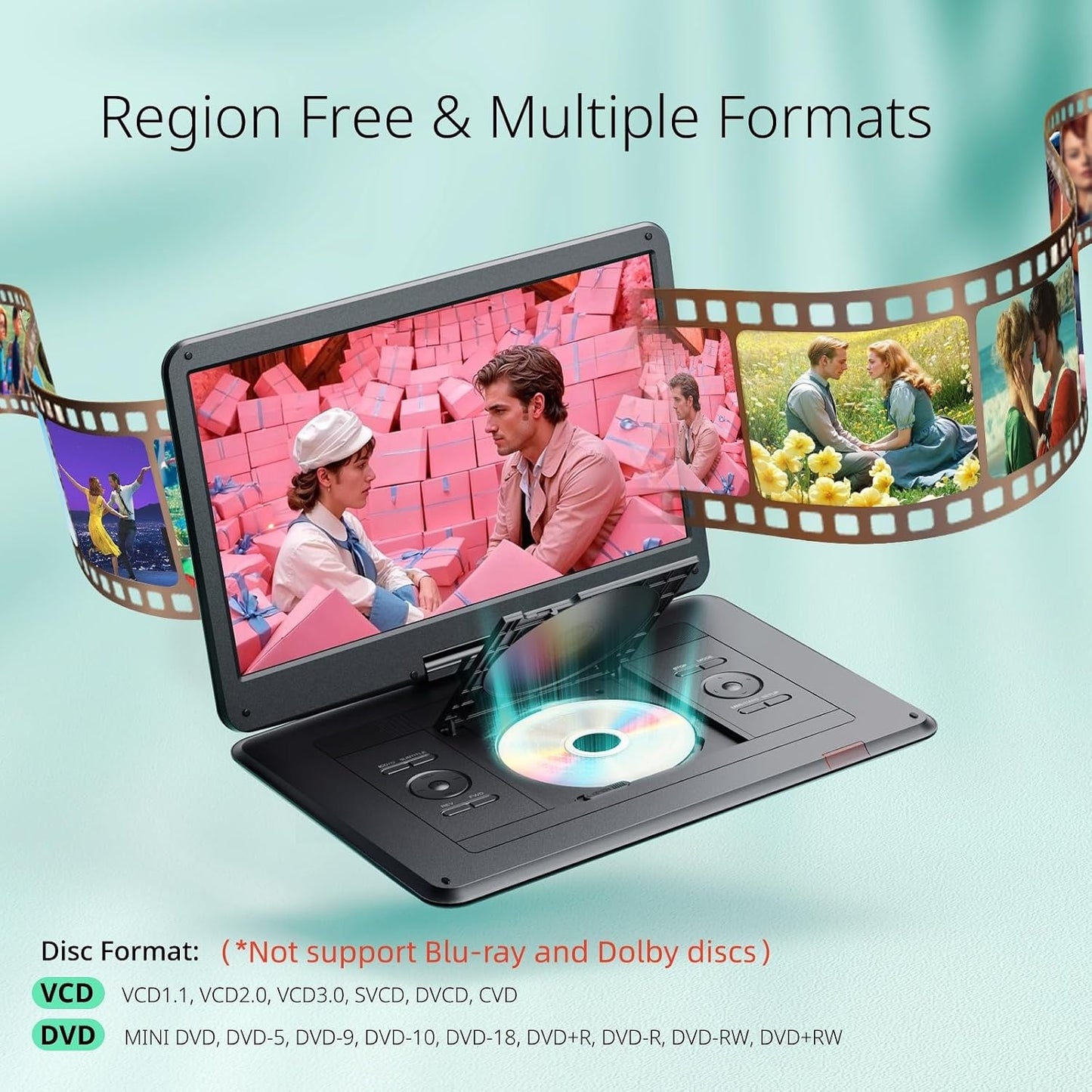 YOTON YD155 Portable DVD Player with 15.5-Inch HD Swivel Screen, 1280 × 800 Display, 5000mAh