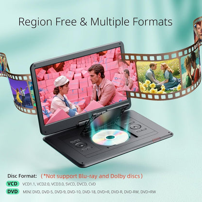 YOTON YD155 Portable DVD Player with 15.5-Inch HD Swivel Screen, 1280 × 800 Display, 5000mAh
