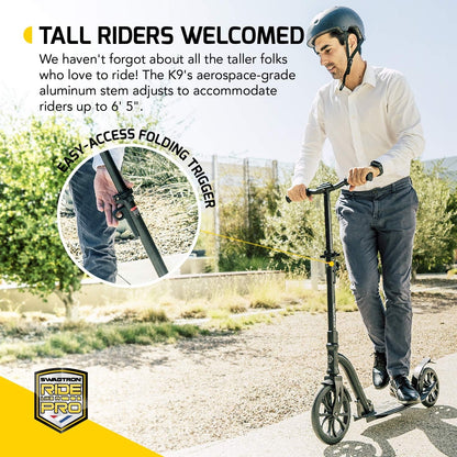 Swagtron K9 Commuter Kick Scooter for Adults, Teens | Foldable, Lightweight | Height-Adjustable for Riders up to 6'5", 220LB Max Load 99191-2