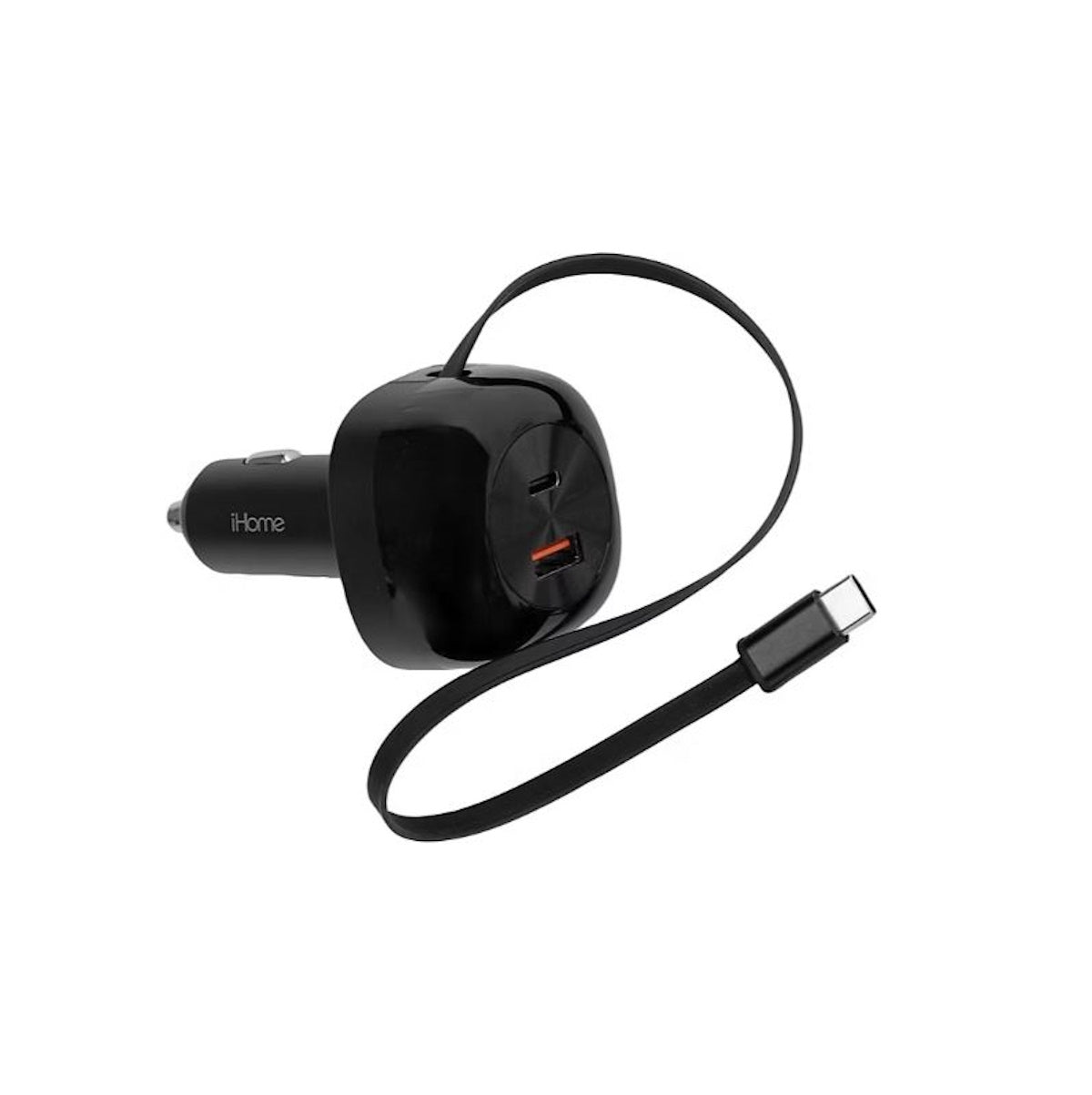 iHome 45W Dual Port Car with Retractable USB-C Cable and 1USB-A and 1 USB-C Car Charger 2IHCH1043BLKCB