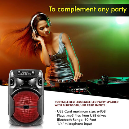 Technical Pro 8" Portable 800 W Bluetooth Speaker w/Woofer & Tweeter BOOM8