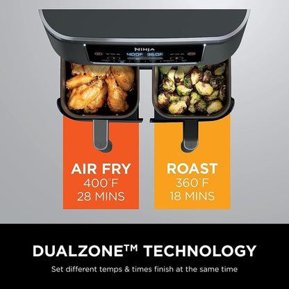 Ninja DZ201 Foodi 8 Quart 6-in-1 DualZone 2-Basket Air Fryer w/ 2 Independent Frying Baskets, Match Cook & Smart Finish to Roast, Broil, Dehydrate & More for Quick, Easy Meals, Grey