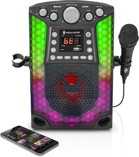 The Singing Machine Bluetooth CD+G Karaoke Sound System with LED Lights, SML633, Black