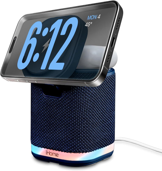 iHome Bluetooth Speaker with Wireless Charger, Charging Station with Color Changing Night Light - Blue iPBT50L