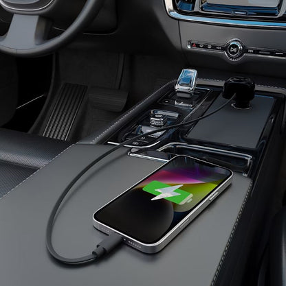 iHome 45W Dual Port Car with Retractable USB-C Cable and 1USB-A and 1 USB-C Car Charger 2IHCH1043BLKCB