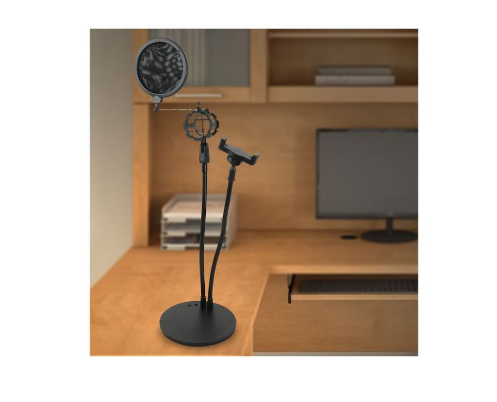 Technical Pro 2-in-1 Gooseneck Phone Holder with Microphone Shock Mount Holder & Microphone Pop Filter Flexible Mic Arm