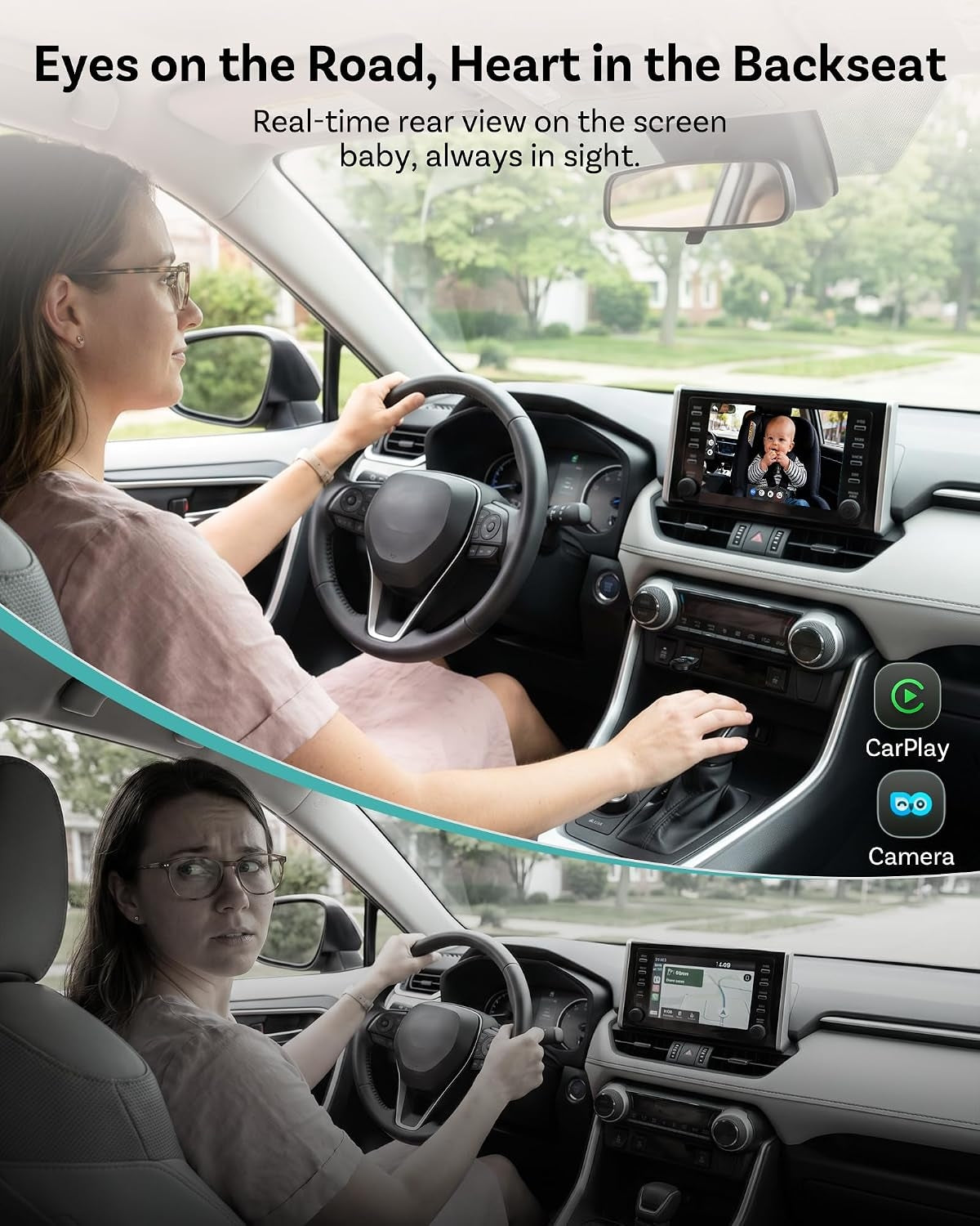 OTTOCAST CA520 Baby Car Camera 1080P HD Rear Seat Monitor, 150° Wide-Angle No-Glow Night Vision, Adjustable Camera
