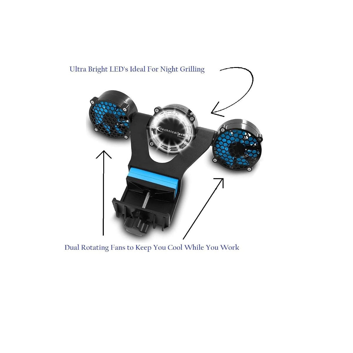 Technical Pro OFBBQ Barbecue Grill LIght and Fan Equipped With 12 LED Bulbs And 2 Individually Rotating Fans