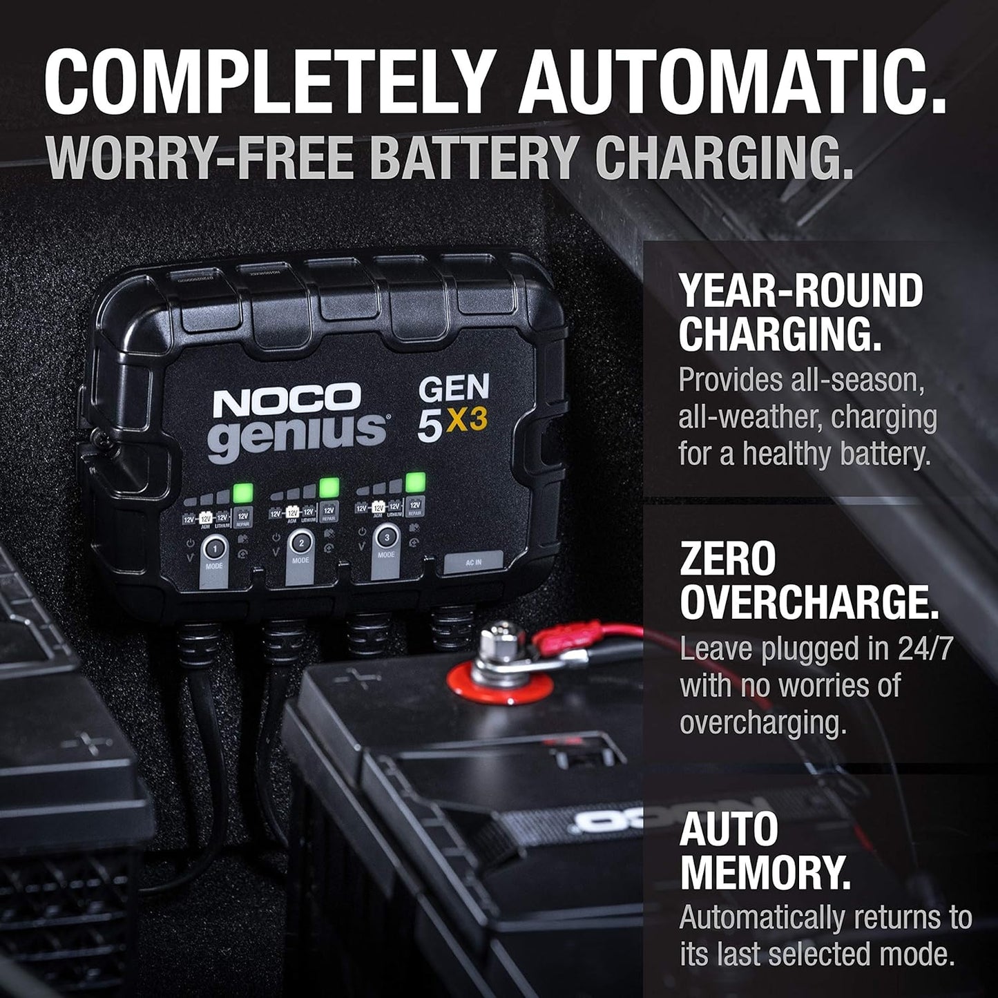 NOCO GEN5X3 12V 15A 3-Bank OnBoard Marine Battery Charger & Maintainer