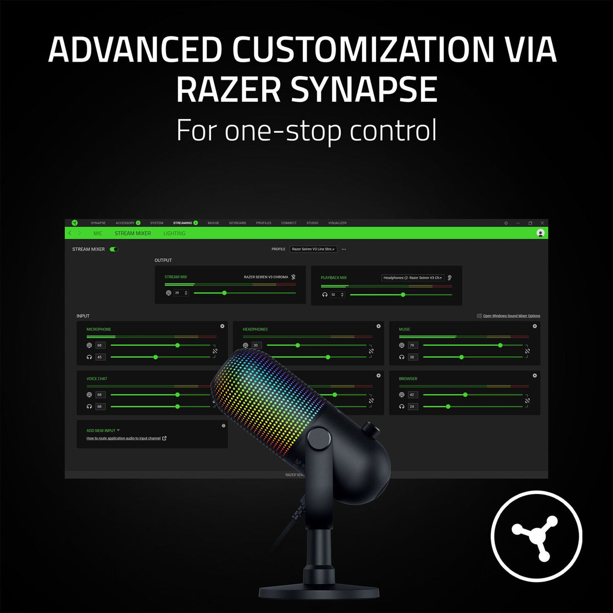 Razer - Seiren V3 Chroma Condenser USB Microphone - Black RZ19-05060100-R3U1