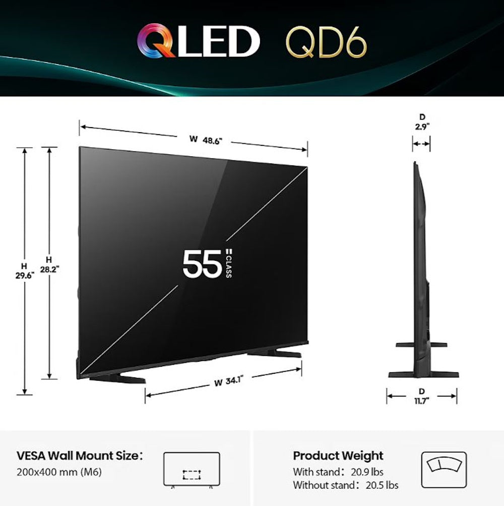 Hisense 55" QD6 QLED, AI 4K Upscaler, UHD, Dolby Vision Atmos, Press & Ask Alexa, Smart Fire TV 55QD65QFB