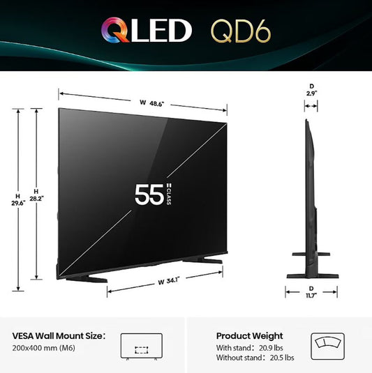 Hisense 55" QD6 QLED, AI 4K Upscaler, UHD, Dolby Vision Atmos, Press & Ask Alexa, Smart Fire TV 55QD65QFB