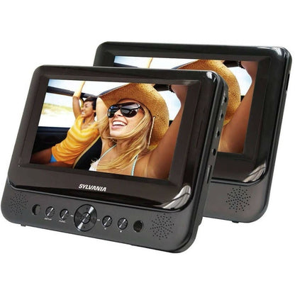 Sylvania SDVD7751 7" Dual Screen Portable DVD Player, built-in stereo speakers