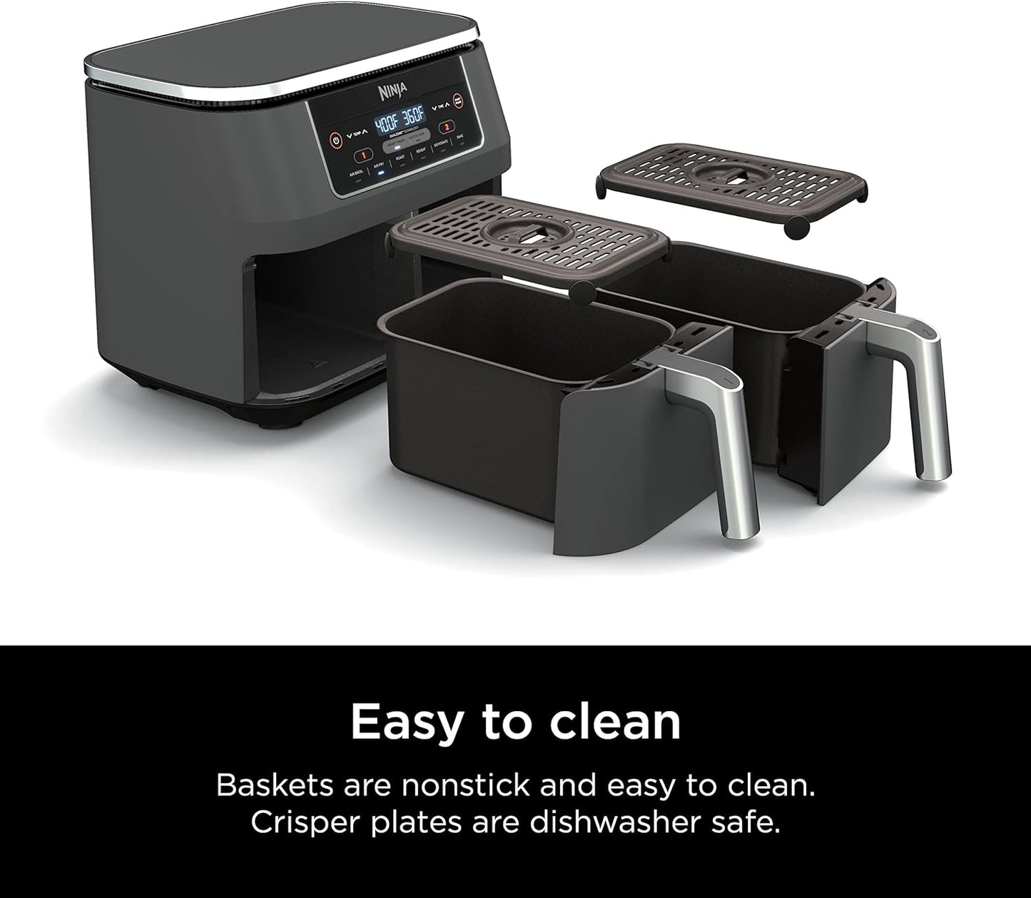 Ninja DZ201 Foodi 8 Quart 6-in-1 DualZone 2-Basket Air Fryer w/ 2 Independent Frying Baskets, Match Cook & Smart Finish to Roast, Broil, Dehydrate & More for Quick, Easy Meals, Grey